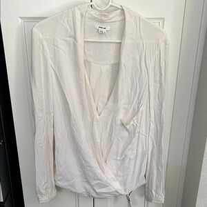 White Long Sleeve Wrap Top